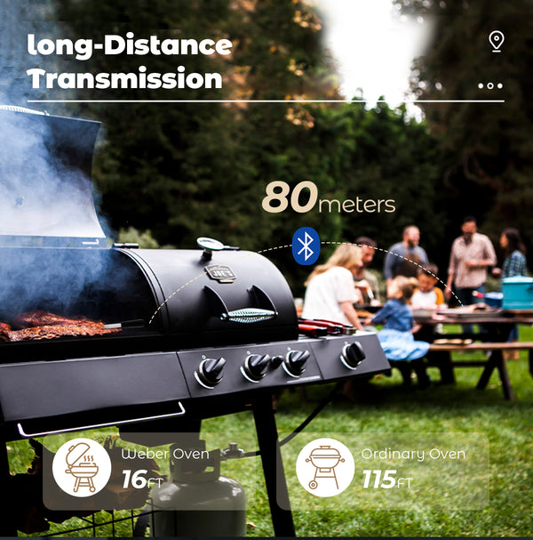 Kook- en braadthermometer - WIFI met braad-APP - Repeater zorgt voor lange afstand tot de mobiel - Oven, grill of pan.