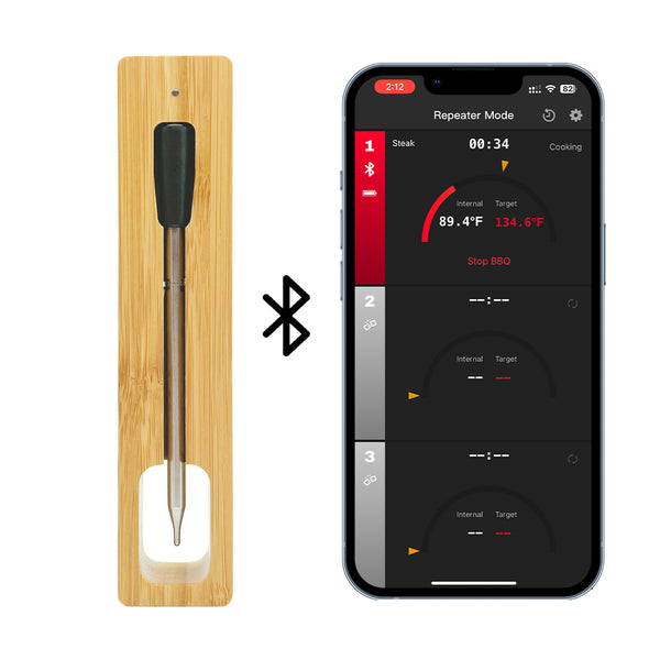 Kook- en braadthermometer - WIFI met braad-APP - Repeater zorgt voor lange afstand tot de mobiel - Oven, grill of pan.