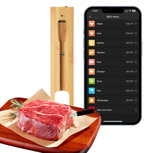 Kook- en braadthermometer - WIFI met braad-APP - Repeater zorgt voor lange afstand tot de mobiel - Oven, grill of pan.