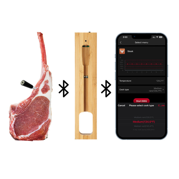 Termómetro para cocinar y freír - WIFI con APP para freír - El repetidor garantiza una gran distancia entre el teléfono móvil - Horno, grill o sartén.