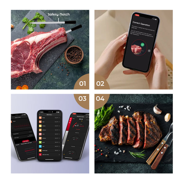 Kachen a Fritten Thermometer - WIFI mat Fritten APP - Repeater suergt fir laang Distanz zum Handy - Uewen, Grill oder Pan.