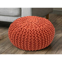 Pouf with diameter 55 cm (Orange red) - Knit stool/floor cushion - Coarse knit look extra high height 37 cm