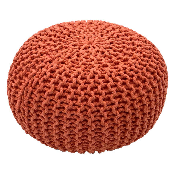 Pouf mit Durchmesser 55 cm (Orangerot) - Strickhocker/Bodenkissen - Grobstrickoptik extra hoch Höhe 37 cm