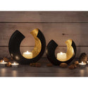 Conjunto de castiçais porta-velas em 2 partes. Castiçal Omega preto mate e dourado por dentro