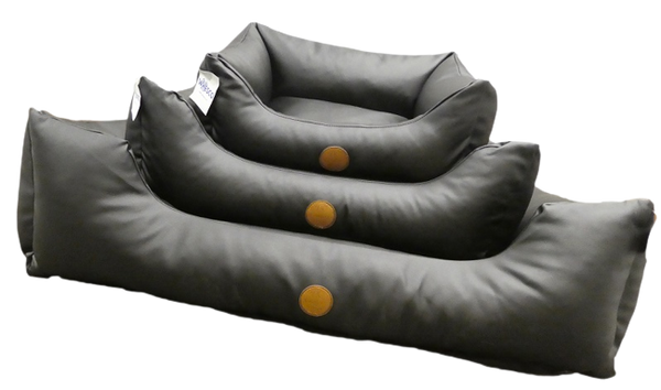 Δερμάτινο κρεβάτι - μαύρο - καλάθι σκύλου - 2 μεγέθη