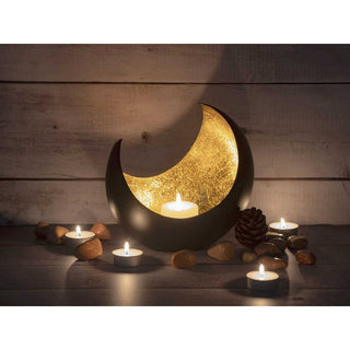 Свещник - свещник във формата на луна/сърп черен мат позлатен отвътре