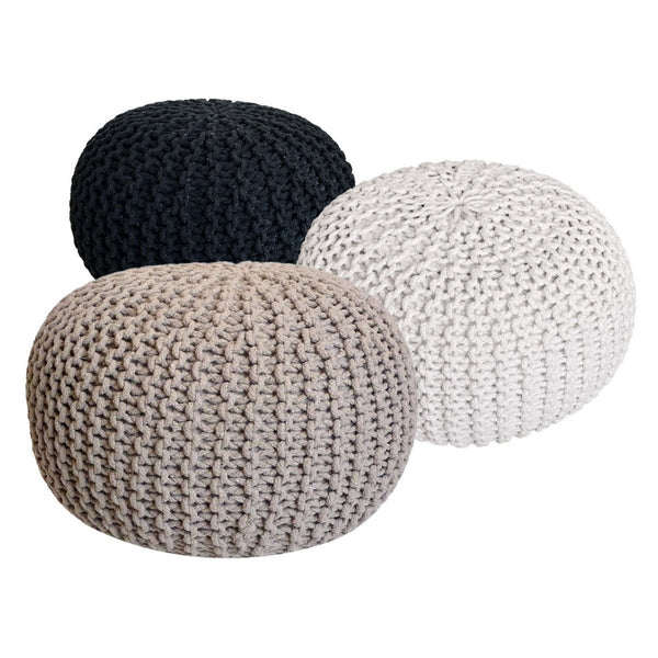 Set pouf con 3 pezzi Ø 55 cm poggiapiedi in maglia poggiapiedi cuscino da pavimento effetto maglia grossa