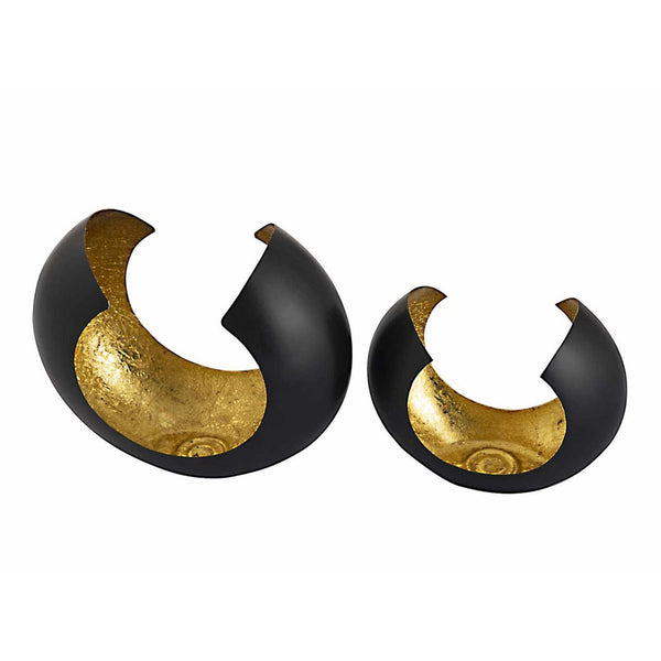 Set candelieri Portacandele in 2 parti. Candeliere Omega nero opaco e interno dorato