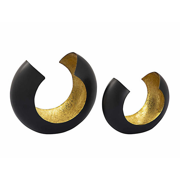 Set candelieri Portacandele in 2 parti. Candeliere Omega nero opaco e interno dorato