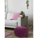 Pouf with diameter 55 cm (Purple) - Knit stool/floor cushion - Coarse knit look extra high height 37 cm
