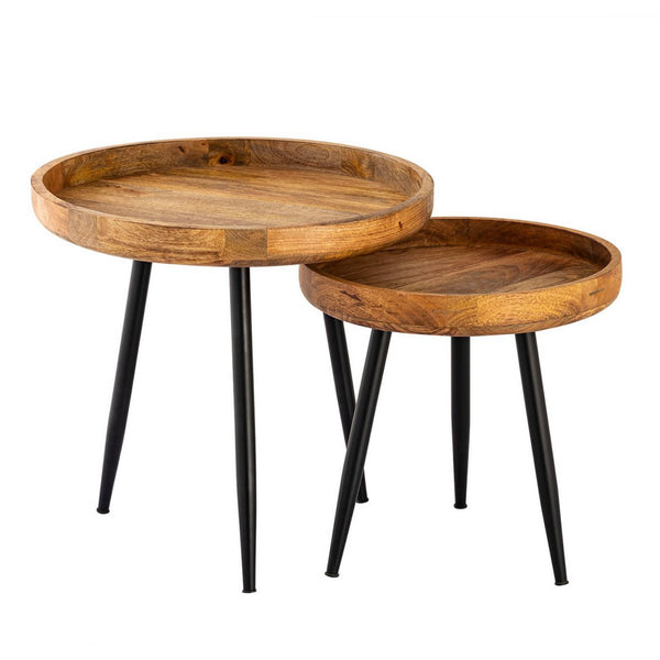 Sānu galds koka apaļš diametrs 40 vai 50 cm. Kafijas galdiņš viesistabas galds Vancouver metāla pēdas matēts melns