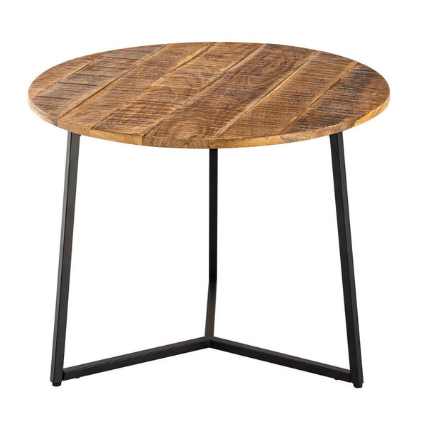 Okrugli stolić od punog drveta promjera 56cm. Stolić za kavu, pomoćni stol La Palma s metalnim okvirom u crnoj boji