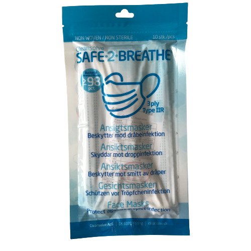 Safe2Breathe - Στοματικά - μάσκες προσώπου - 3 στρώσεις τύπου IIR - σήμανση CE - Συσκευασία 10