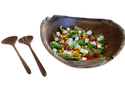 Tíkfából készült salátakészlet - kb. tálból áll. 30 cm átmérőjű és 10 cm magas saláta evőeszközök