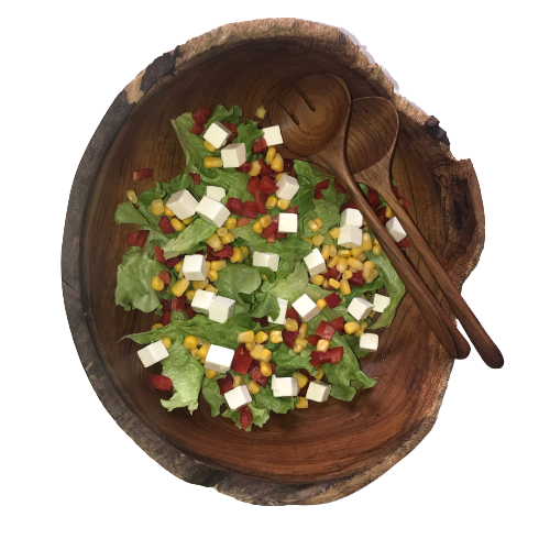 Set za salatu od tikovine - sastoji se od zdjele cca. 30 cm promjera i 10 cm visine i pribor za jelo za salatu