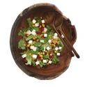 Salātu komplekts no tīkkoka - sastāv no bļodas apm. 30 cm diametrā un 10 cm augstumā un salātu galda piederumi