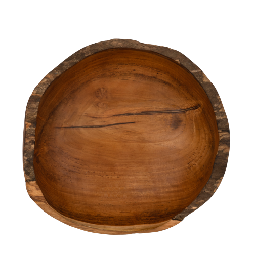 Salladsset i teak - bestående av skål ca. 30 cm i diameter och 10 cm hög samt salladsbestick