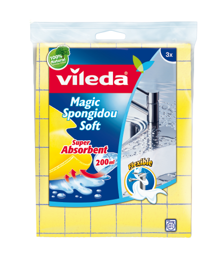 Vileda Soft Sponge кърпа - Опаковка от 3 - Може да се използва за повърхностна дезинфекция