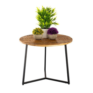 Table basse ronde en bois massif diamètre 56cm. Table basse, table d'appoint La Palma avec structure en métal noir