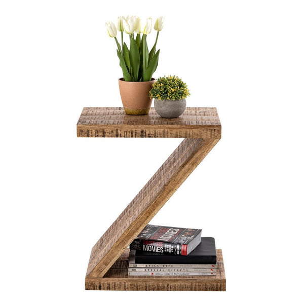 Tavolino in legno a forma di Z - Tavolino Zoro - Tavolino Flower - Legno di mango