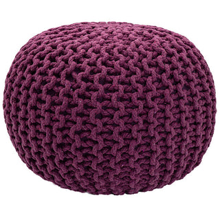 Pouf with diameter 55 cm (Purple) - Knit stool/floor cushion - Coarse knit look extra high height 37 cm